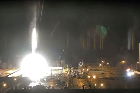 Surveillance camera footage shows a flare landing at the Zaporizhzhia nuclear power plant during shelling in Enerhodar, Zaporizhia Oblast, Ukraine March 4, 2022, in this screengrab from a video obtained from social media. Zaporizhzhya NPP via YouTube/via 