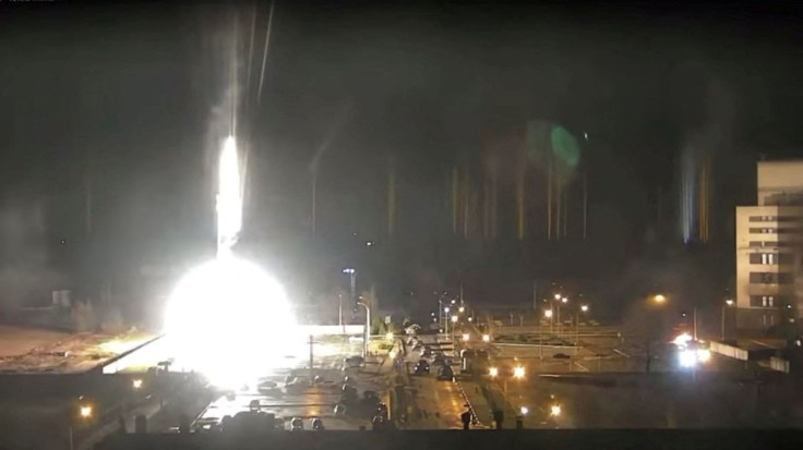Surveillance camera footage shows a flare landing at the Zaporizhzhia nuclear power plant during shelling in Enerhodar, Zaporizhia Oblast, Ukraine March 4, 2022, in this screengrab from a video obtained from social media. Zaporizhzhya NPP via YouTube/via 