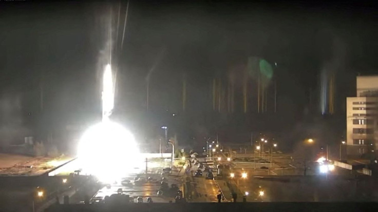 Surveillance camera footage shows a flare landing at the Zaporizhzhia nuclear power plant during shelling in Enerhodar, Zaporizhia Oblast, Ukraine March 4, 2022, in this screengrab from a video obtained from social media. Zaporizhzhya NPP via YouTube/via