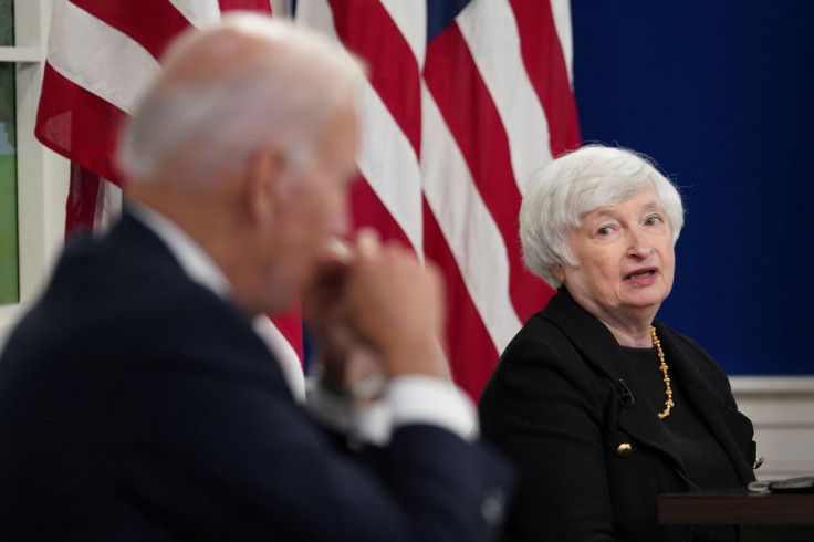 U.S. Treasury Secretary Janet Yellen speaks as U.S. President Joe Biden holds a meeting with business leaders and CEOs about the debt limit at the White House in Washington, U.S., October 6, 2021. 