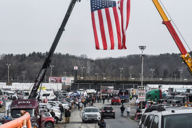 Vehicles are parked as part of a rally at Hagerstown Speedway, after some of them arrived as part of a convoy that traveled across the country to protest coronavirus disease (COVID-19) related mandates and other issues, in Hagerstown, Maryland, U.S., Marc