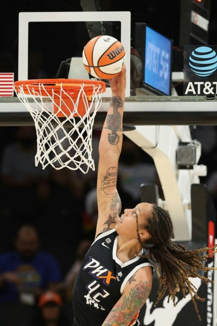 Brittney Griner of the Phoenix Mercury slam dunks the ball against the Chicago Sky during the first half in Game One of the WNBA Finals in Phoenix, Arizona in October 2021