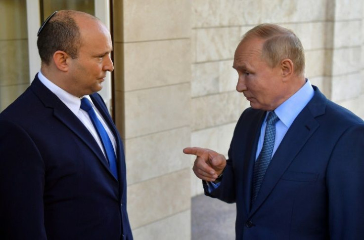 Israeli Prime Minister Naftali Bennett (L) made a surprise visit to the Kremlin for three hours of talks with Russian President Vladimir Putin