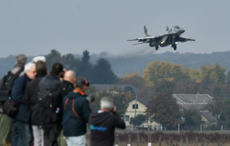 An Ukrainian MiG-29 fighter lands during an air force exercise in 2018. Under attack by Russia, Ukraine is seeking replacement aircraft from Poland or other neighboring countries.