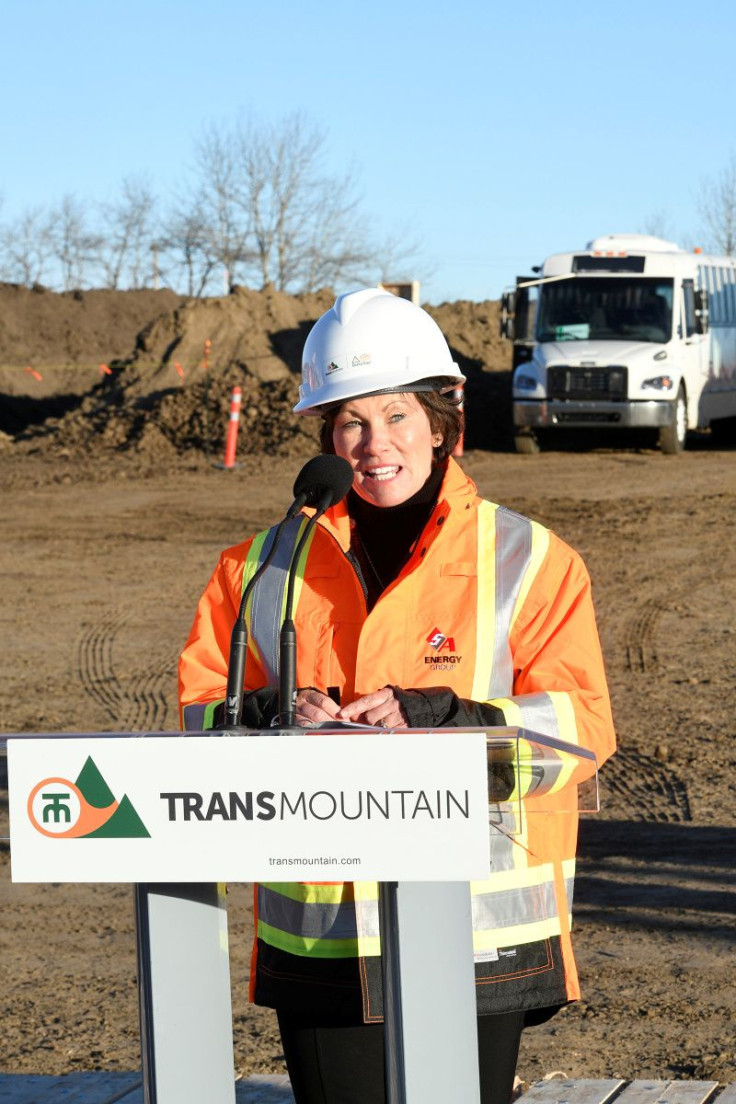 Hon. Sonya Savage, Minister of Energy, Government of Alberta, speaks at the expansion of the Canadian government-owned Trans Mountain oil pipeline advanced to a new construction stage, in Acheson, Alberta, Canada December 3, 2019.