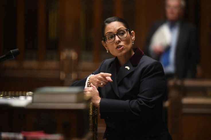 British Home Secretary Priti Patel gives a statement on Ukraine following the Russian invasion of Ukraine, at the House of Commons, in London, Britain March 1, 2022. Courtesy Uk Parliament/Jessica Taylor/Handout via REUTERS 