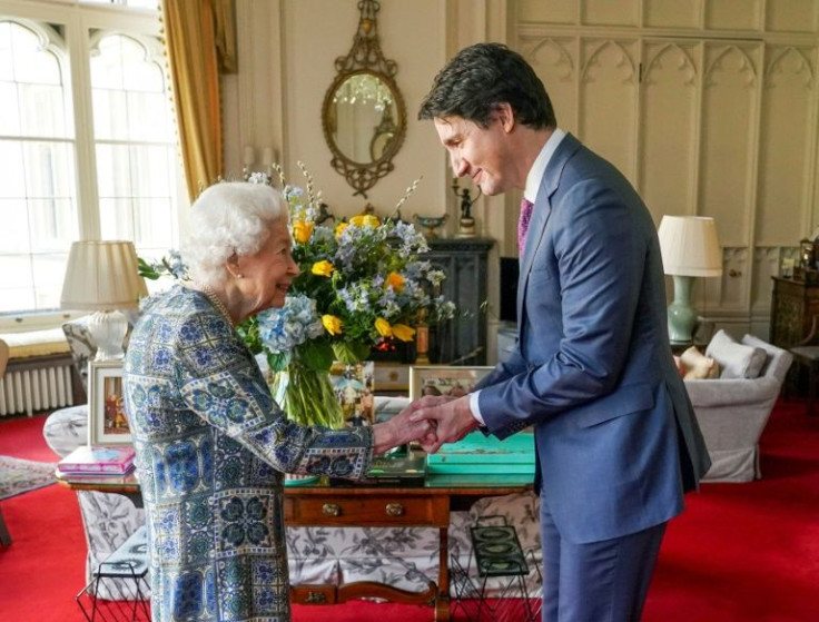 The queen greeted Canadian Prime Minister Justin Trudeau at her Windsor Castle home
