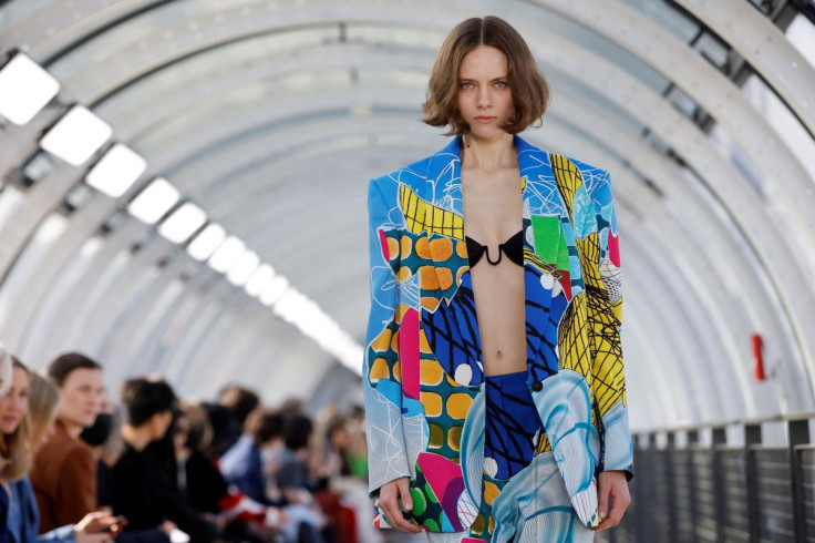 A model presents a creation by designer Stella McCartney as part of her Fall-Winter 2022/2023 Women's ready-to-wear collection show during Paris Fashion Week in Paris, France, March 7, 2022.