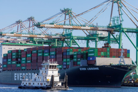 A container ship is shown at the Port of Los Angeles