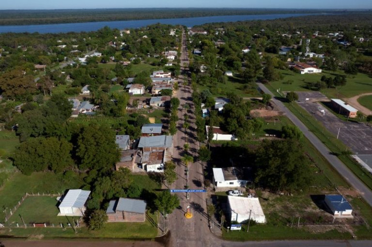 Aerial view of San Javier, Rio Negro department, Uruguay, on March 2, 2022