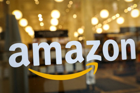 The logo of Amazon is seen on the door of an Amazon Books retail store in New York City, U.S., February 14, 2019. 