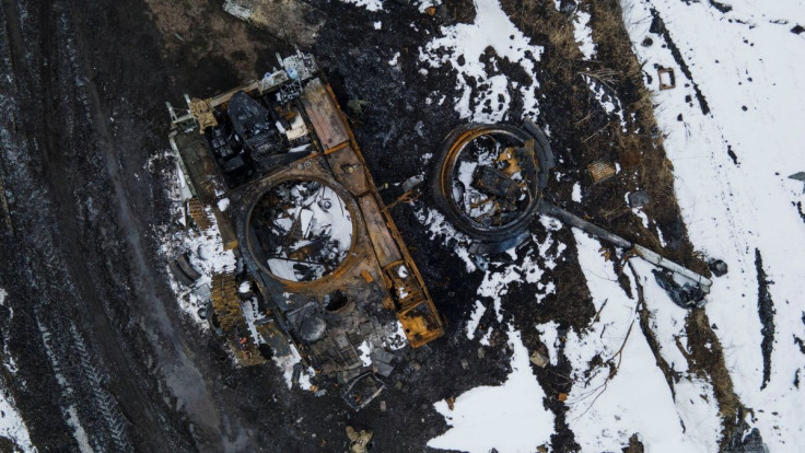 A charred Russian tank is seen, amid Russia's invasion of Ukraine, in the Sumy region, Ukraine, March 7, 2022. Irina Rybakova/Press service of the Ukrainian Ground Forces/Handout via REUTERS