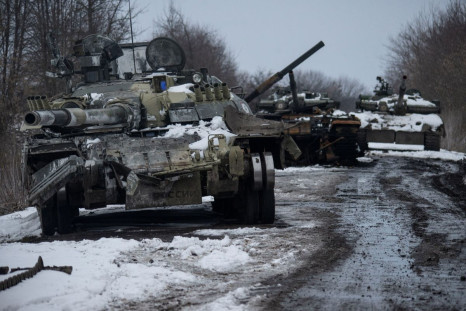 Destroyed Russian tanks are seen, amid Russia's invasion of Ukraine, in the Sumy region, Ukraine, March 7, 2022. Irina Rybakova/Press service of the Ukrainian Ground Forces/Handout via REUTERS 