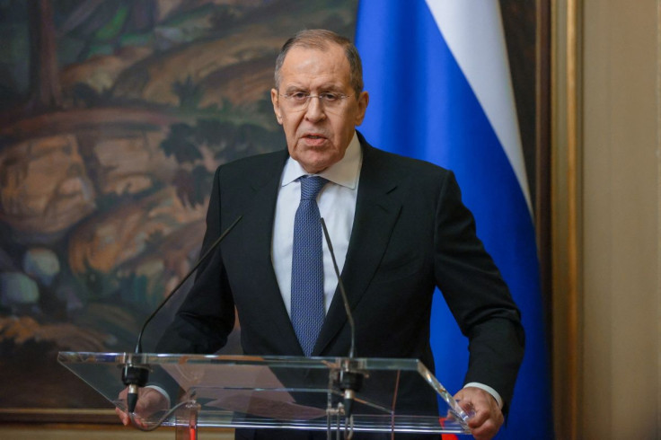 Russian Foreign Minister Sergei Lavrov attends a news conference following talks with his Kyrgyz counterpart Ruslan Kazakbayev in Moscow, Russia March 5, 2022. Russian Foreign Ministry/Handout via REUTERS
