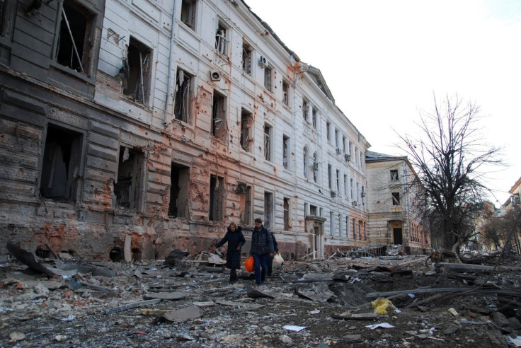 A view shows buildings damaged by recent shelling during Russia's invasion of Ukraine in Kharkiv, Ukraine, March 8, 2022. 