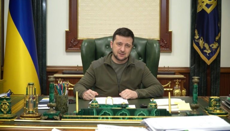 This handout video grab taken and released by the Ukraine Presidency press service on March 7, 2022 shows Ukrainian President Volodymyr Zelensky speaking in the capital Kyiv