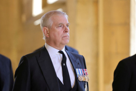 Britain's Britain's Prince Andrew, Duke of York, looks on during the funeral of Britain's Prince Philip, husband of Queen Elizabeth, who died at the age of 99, in Windsor, Britain, April 17, 2021. Chris Jackson/Pool via 