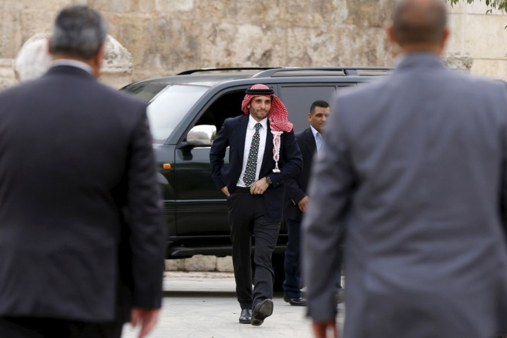 Jordan's Prince Hamza (C) arrives to attend the speech of Jordan's Prince Ali Bin Al Hussein at the Roman Amphitheatre area in downtown Amman, Jordan, September 9, 2015.