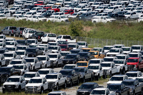 Thousands of Ford F-150s without chips are stored at Kentucky Speedway in Sparta, Kentucky, U.S., September 8, 2021.  