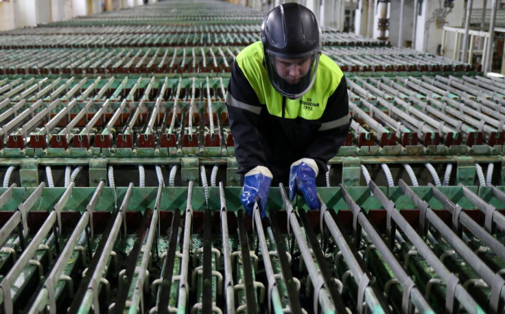 An employee works in a nickel electrolysis workshop of Kola Mining and Metallurgical Company (Kola MMC), a subsidiary of Nornickel metals and mining company, in the town of Monchegorsk in Murmansk Region, Russia February 25, 2021.