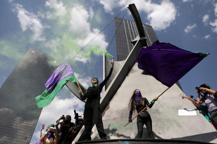 Women take part in a protest to mark International Women's Day in Mexico City, Mexico March 8, 2022. 