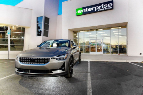 An electric vehicle by manufacturer Polestar is seen in front of an Enterprise Rent-A-Car location, in Las Vegas, Nevada, U.S, in this handout picture taken on February 3, 2022. Enterprise Holdings/Handout via REUTERS 