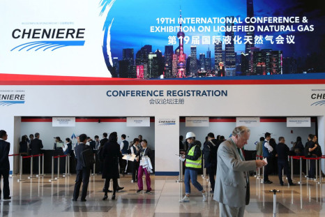 A sign of U.S LNG company Cheniere is seen at the registration counter at the International Conference & Exhibition on Liquefied Natural Gas (LNG2019) in Shanghai, China April 1, 2019. 