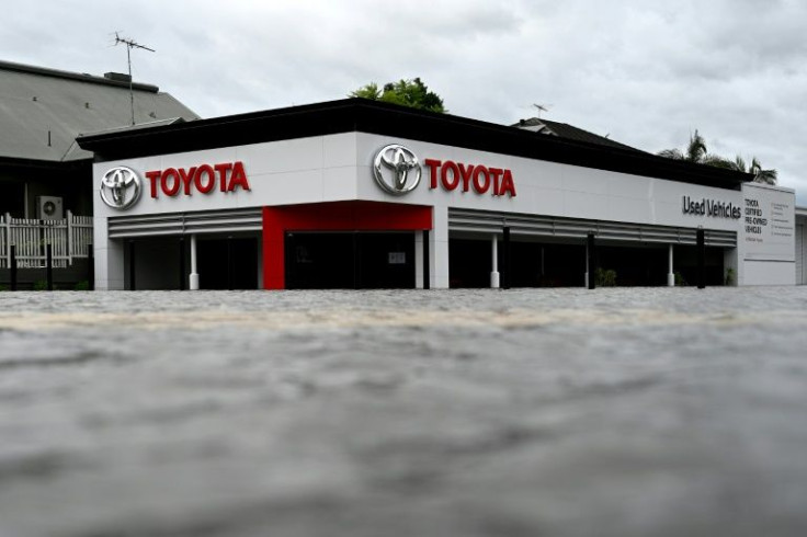 A used car showroom is seen inundated by floodwaters from the Hawkesbury River in the Windsor suburb of Sydney