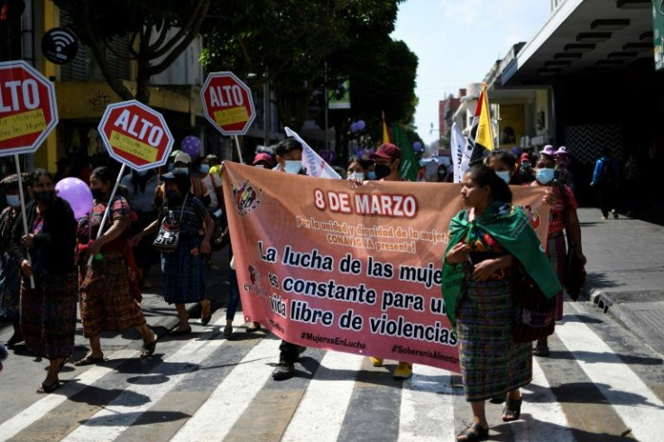 People protest to demand greater rights for women in Guatemala on International Women's Day