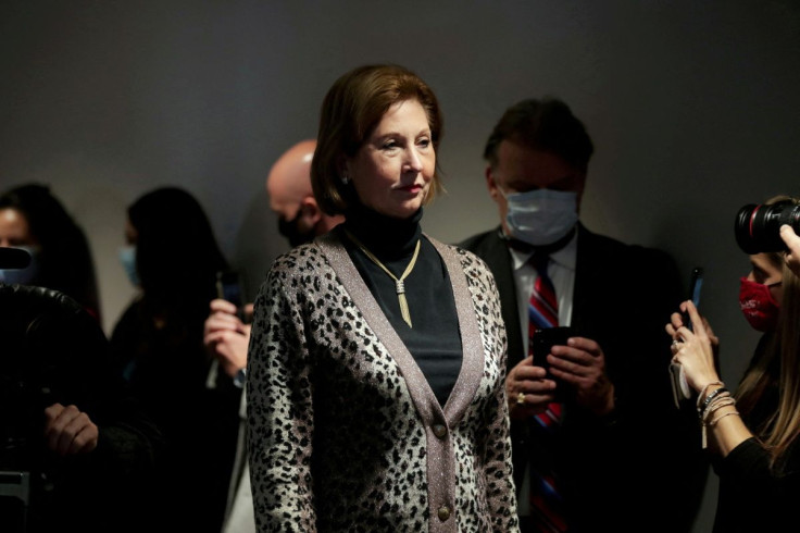 Sidney Powell, an attorney later disavowed by the Trump campaign, participates in a news conference with U.S. President Donald Trump's personal lawyer Rudy Giuliani (not pictured) at the Republican National Committee headquarters on Capitol Hill in Washin