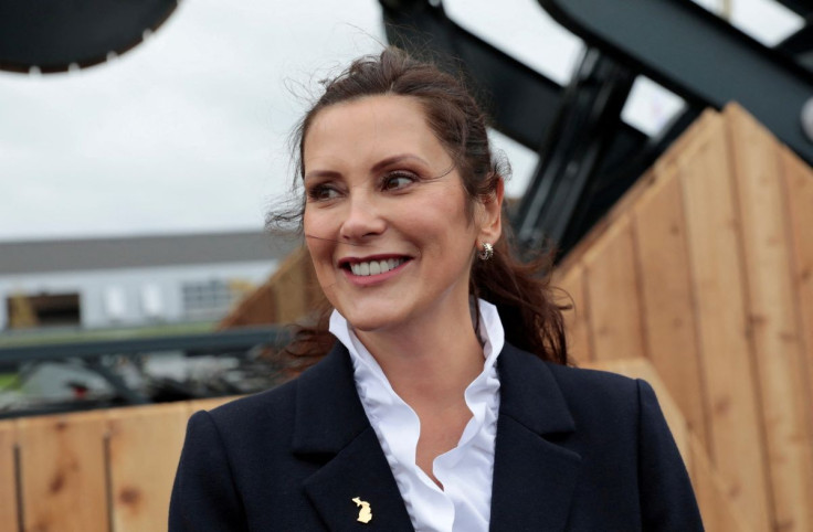 Michigan Governor Gretchen Whitmer visits the Ford Bronco off-road track during the Motor Bella 2021 auto show in Pontiac, Michigan, September 21, 2021.