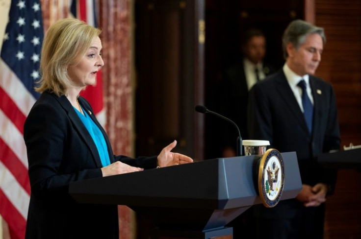British Foreign Secretary Liz Truss, at the US State Department with Secretary of State Antony Blinken, urged all G7 nations to ban Russian oil imports, saying the global community should double down on sanctions against Moscow for invading Ukraine
