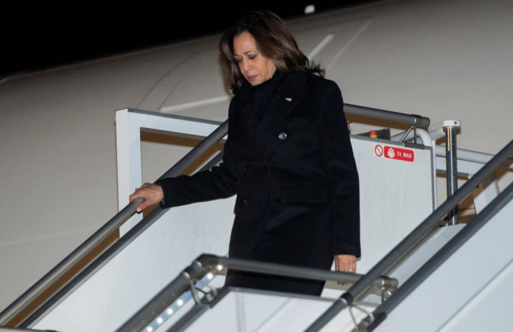 U.S. Vice President Kamala Harris disembarks from Air Force Two upon arrival at Warsaw Chopin Airport, in Warsaw, Poland, March 9, 2022. Saul Loeb/Pool via REUTERS