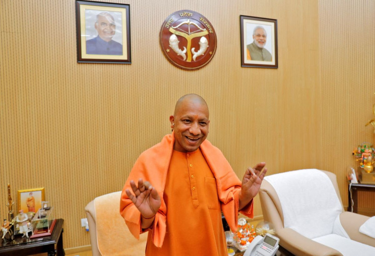 Yogi Adityanath, Chief Minister of the northern state of Uttar Pradesh, reacts after an interview with Reuters at his official residence in Lucknow, India, February 7, 2022.