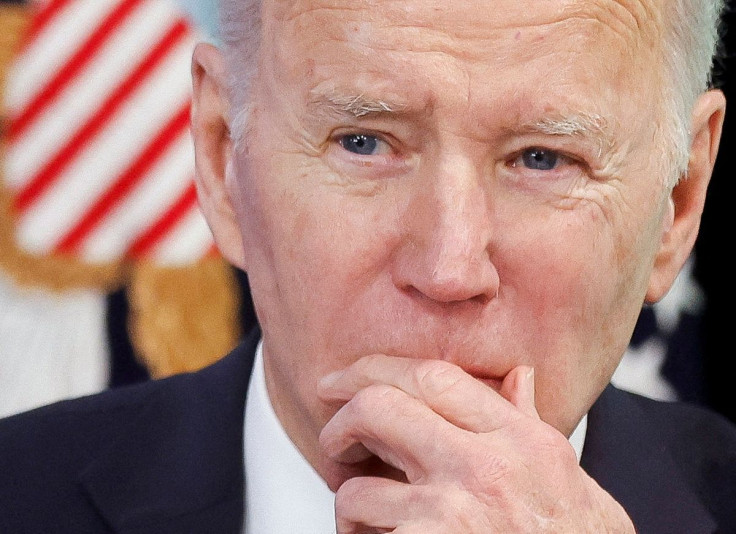 U.S. President Joe Biden holds a virtual meeting with business leaders and state governors to discuss supply chain problems, particularly addressing semiconductor chips, on the White House campus in Washington, U.S., March 9, 2022.