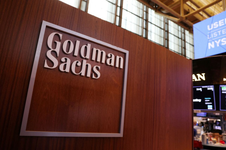 The logo for Goldman Sachs is seen on the trading floor at the New York Stock Exchange (NYSE) in New York City, New York, U.S., November 17, 2021.