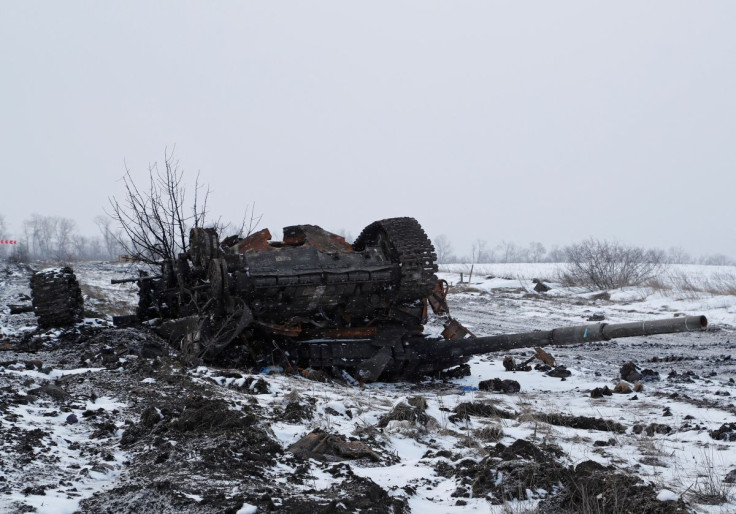 A destroyed armoured vehicle is seen in the separatist-controlled village of Anadol during Ukraine-Russia conflict in the Donetsk region, Ukraine March 10, 2022. 