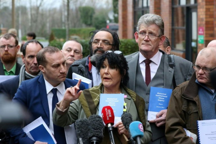 Alleged victims Margaret McGuckin, centre, Marty Adams, left, and Jon McCourt, right, at the publication in 2017 of the report into abuse at children's homes