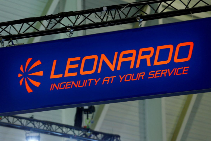 A logo of defence group Leonardo is pictured on their booth during the European Business Aviation Convention & Exhibition (EBACE) in Geneva, Switzerland, May 22, 2017.