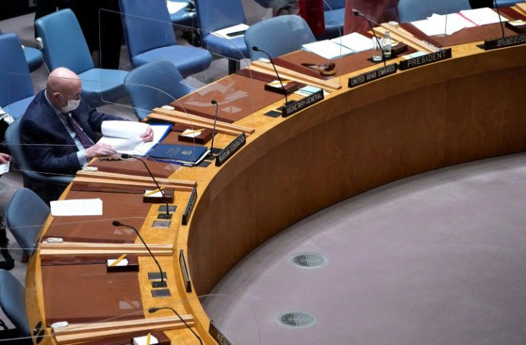 Russia Ambassador to the UN Vassily Nebenzia waits for a UN Security Council emergency meeting, in New York on March 11, 2022