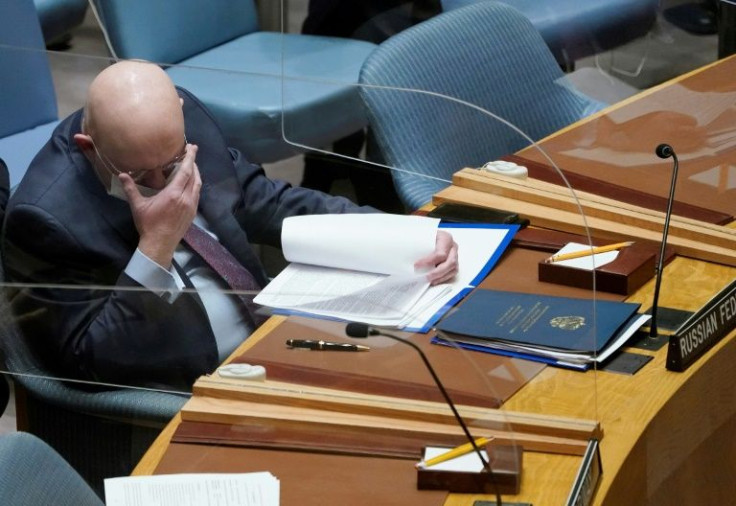 Russia's ambassador to the UN, Vassily Nebenzia, waits for a UN Security Council emergency meeting in New York on March 11, 2022