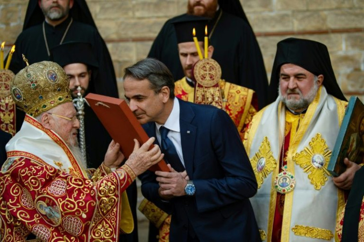 Ecumenical Patriarch of Constantinople Bartholomew with Greek Prime Minister Kyriakos Mitsotakis