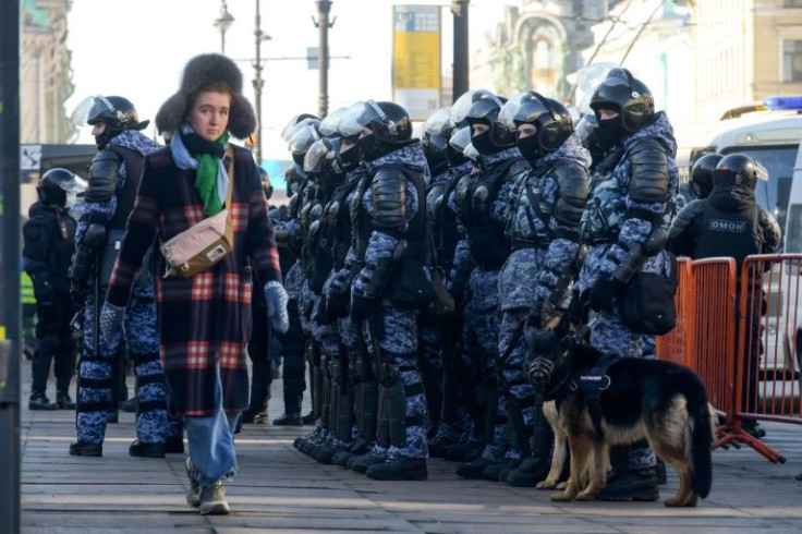 Riot police were deployed on the streets of Saint Petersburg on Sunday