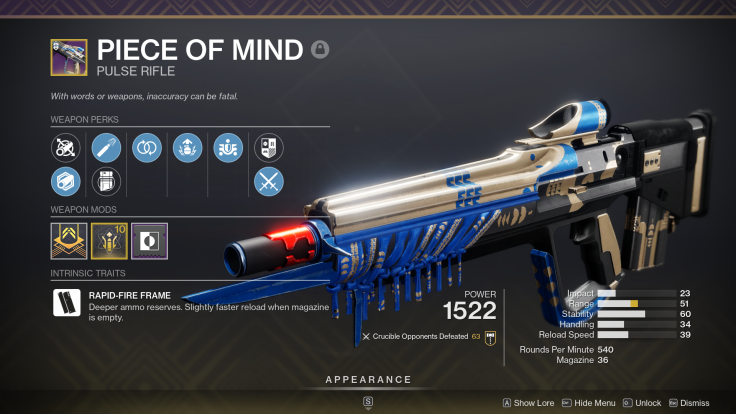 The Piece of Mind Pulse Rifle - Destiny 2