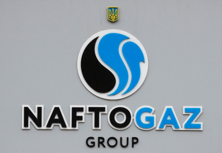 The logo of the Ukraine's state energy company Naftogaz is seen outside the company's headquarters in central Kyiv, Ukraine October 18, 2021.