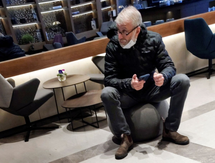 Sanctioned Russian oligarch Roman Abramovich sits in a VIP lounge before a jet linked to him took off for Istanbul from Ben Gurion international airport in Lod near Tel Aviv, Israel, March 14, 2022. 