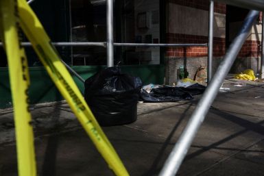 NYPD police tape marks off an area where a 43-year-old man was found dead on Sunday evening in New York City, U.S., March 14, 2022.  