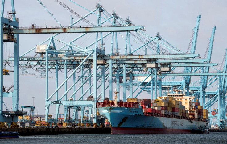 Containers are loaded onto a ship at the port of Rotterdam, Hook of Holland, Netherlands, September 11, 2018. 