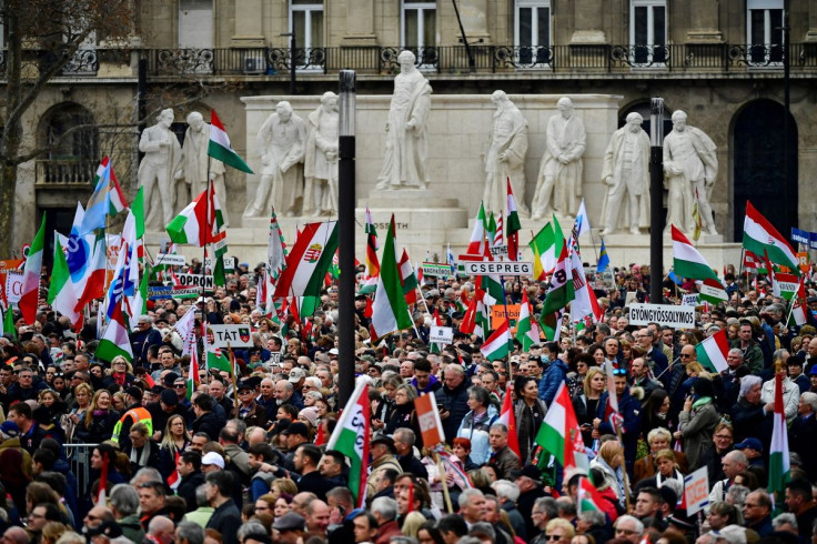 Supporters of Hungarian Prime Minister Viktor Orban attend a rally during Hungary's National Day celebrations, which also commemorate the 1848 Hungarian Revolution against the Habsburg monarchy, in Budapest, Hungary, March 15, 2022. 