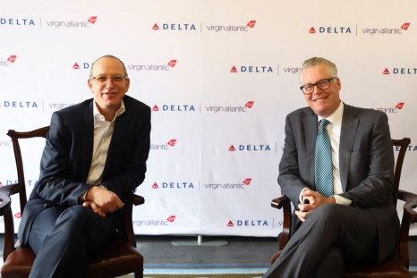 Virgin Atlantic CEO Shai Weiss and Delta Air Lines CEO Ed Bastian meet to discuss international travel at the RAC Club in London, Britain, March 15, 2022. 